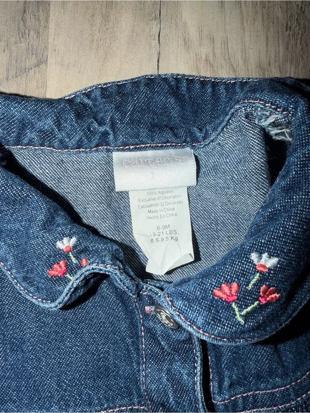 Vintage Carter's Navy Blue Denim Bunny Embroidered Dress Baby 6-9 Months